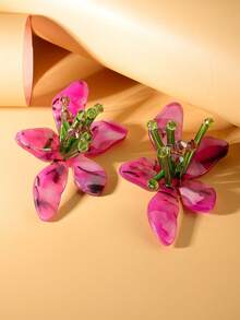 1 Pair Retro Elegant Acrylic Flower Stud Earrings For Women, Suitable For Holidays, Birthdays, Dates, Parties, Vacations, Daily Wear - Flowers - View 4