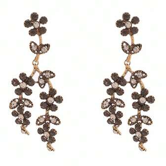 1 Pair Fashionable & Elegant Long Rhinestone Flower Pendant Earrings, Retro Flower Dangle Earrings
