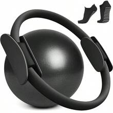 CHOICE Pilates Kit Casa Incluye Aro Pilates 25Pulgada, Pelota Pilates Pequea y 1 Paar Calcetines de Yoga, Anillo y Pelota Chica 25cm de Yoga, para Tonificar Los Msculos de Brazos y Muslos - Negro - Ver 2