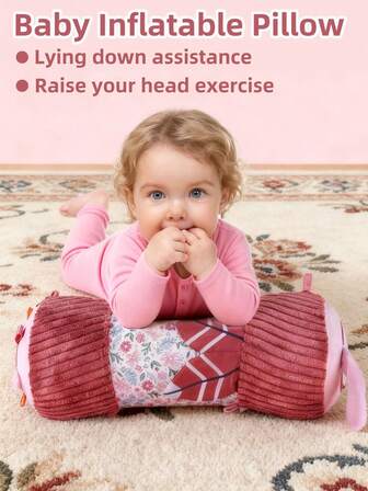 1pc Cute Cartoon Inflatable Tummy Time Mat Plush Doll, Newborn Baby Head Lifting Training Comfort Doll, Detachable Pendant, Suitable As Newborn Baby Gift