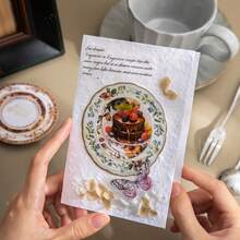 10 buc/pachet vintage Faux farfurie antică peisaj colaj Washi autocolant pachet, farfurie aurită estetică, placă de lemn colaj material decorativ, scrapbooking, autocolante planificator, consumabile papetărie consumabile scrapbooking