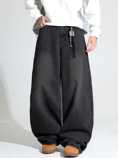 1 pièce Pantalon en jean à jambe droite ample et décontracté Hearty Haven, style streetwear unisexe (sans ceinture ni accessoires)