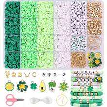 3522件套首饰制作套装，绿色粘土珠+黑色字母珠，S' Craft创意礼盒装，手链耳环DIY配件套装，四色组合 - 彩色 - 查看 10