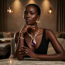 Woman Jewelry Set Luxe Gold-Tone Deep Purple Gemstone Jewelry Set: Statement-Making Necklace, Earrings, Bracelet & Ring Combo Crafted High Quality - Necklace + Earrings + Ring + Bracelet - View 4
