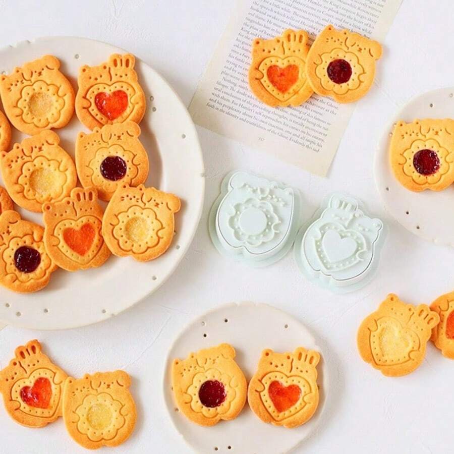 1 Set Animal Hug Jam Cookie Cutter Mold, DIY 3D Cartoon Cute Bear Cookie Cutter Mold (No Handle), Valentine's Heart Shaped Cookie Cutter Set - Multicolor - View 1