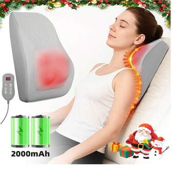 Masajeador de espalda baja y cuello con calor, almohada de masaje 3D de amasado para espalda, cuello, hombro y pierna, relajación corporal en casa, oficina y coche, regalo para hombres, mujeres, mamá y papá, tipo C con 2000mAh