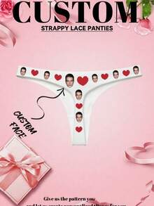 Custom Face Thong, Custom Photo Thong, Personalized Face Thong, Personalized Face Underwear, Custom Face Underwear, Custom Photo Thong, Women's Custom Thong, Bridal Custom Thong, Custom Wedding Gift, Bridal Underwear, Anniversary Gift, Valentine's Day Gift, Birthday Gift - White - View 3