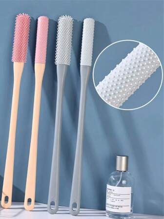 Ergonomic Long Handle Foot Scrubber, Soft Silicone Toe Cleaner, Exfoliating Foot Massage Bath Brush