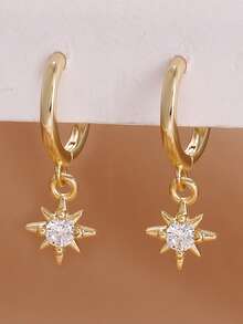 1 Pair Star Dangle Earrings For Women Sparkling Zirconia Geometric Ear Piercing Hanging Earring - Gold-13# - View 4