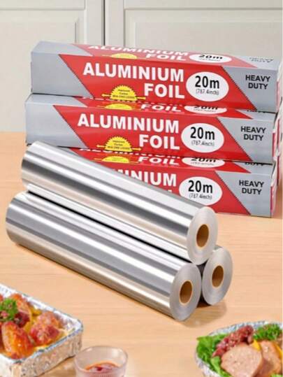 1/3 Roll High Temperature Resistant Aluminum Foil Paper, 20m - Durable, Non-Stick, Suitable For Baking, Grilling And Oven, Ideal For Holiday Cooking And Baking, Food Contact Material, Essential For Holiday Cooking | Thick Aluminum Foil | Non-Stick Surface, Aluminum Foil Roll, Baking Aluminum Foil, Grilling Parchment Paper, Silicone Paper, Oven Aluminum Foil, Suitable For Kitchen, Dining, Baking, Grilling