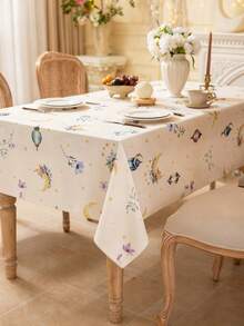 1pc Elegant Beige Rectangular Tablecloth, Featuring Colorful Lanterns, Floral Patterns And Golden Moon Design, Machine Washable, Suitable For Dining Table, Coffee Table, Kitchen, Dining Room, Living Room, Parties, Celebrations, Festivals, Gifts - Multicolor - View 6
