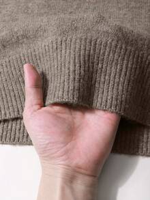 Suéter corto de mujer Dila Polly de unicolor, versátil y casual, para otoño/invierno - Caqui - Ver 9