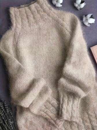 Dam höst/vintertröja med hög hals, mjuk ribbad stickad pullover, bekväm lös avslappnad topp, lämplig för vardagsbruk, varm och mysig