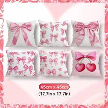 6件套浪漫粉色蝴蝶结单面印花抱枕套 - 蜜桃绒抱枕套（不含枕芯） - 彩色 - 查看 12