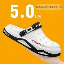 A Pair Of Unisex Summer Tire Pattern Hole Shoes-2025 New, Outdoor Non-Slip Sports Closed-Toe Slippers. Feet-Free Design, Suitable For Indoor Lei, Summer Breathable Men's New Lightweight Soft Sole Hole-Toed Shoes Men's Slippers Dual-Purpose Beach Shoes - 白色 - 查看 4