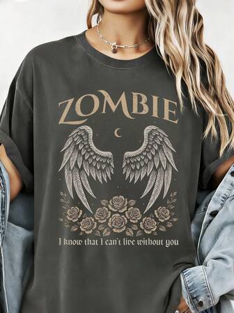 Zombie-T-shirt, Retro Gotisk T-shirt, Nyår, Damkläder Vinter, Sommar, Sommartoppar, Dam Casual Rundhalsad Kortärmad T-shirt