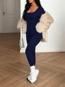 AiTyi Women's Jumpsuit, Well Fitted Casual Everyday Ruched Backless Hollow Out Comfortable Fashionable Sexy Slim Fit Outdoor Sports Versatile, Suitable For Graduation, Back To School, Christmas, New Year, Autumn/Winter Knit Long Sleeve Jumpsuit