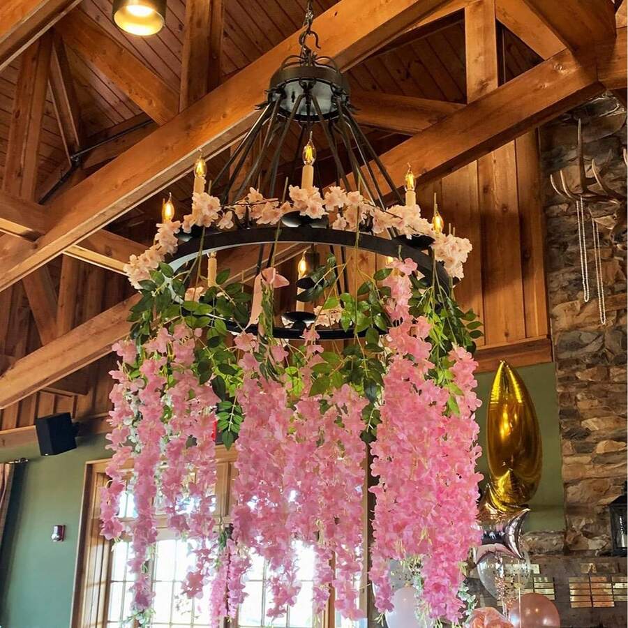 12pcs Simulation Wisteria Tofu Pudding String Violet Plastic Silk Flower Decoration Vine Ceiling Flower Wedding False Flower Vine