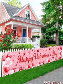 1pc Happy Valentine's Day Banner, 200x40cm Polyester Valentine's Day Outdoor Hanging Banner, Sweet Heart Gift Box & Gnome Pattern Welcome Sign, Happy Valentine's Day Party Supplies, Outside Fence Garage Garden Porch Backdrop Home Decor Wall Room Decor - Multicolor - View 5