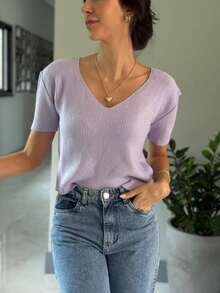 Modal Knit Blouse With V-Neck - Summer 2026 - Lila - Ver 1