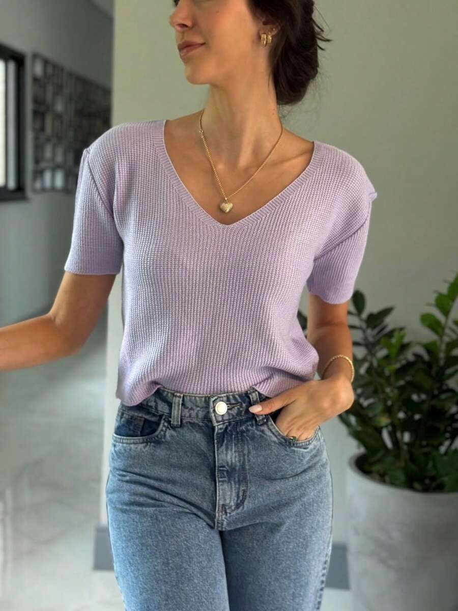 Modal Knit Blouse With V-Neck - Summer 2026 - Lila - Ver 1