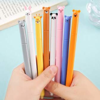 8pcs Animal Shaped Erasable Gel Pens Set, 0.5mm Fine Point, Blue Ink, Built-In Eraser, Ideal For Note-Taking, Writing, Office & School Supplies, Birthday, Christmas, Halloween, New Year Gifts, Easter Gifts!