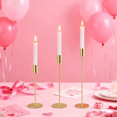 3 st eleganta ljusstakar i metall - minimalistiska ljusstakar i guld och svart, lämpliga för bröllop, fester, heminredning och högtidsfiranden, dekoration för mittpunkten i högtiden | Raffinerad porslin | Metallmaterial, ljusstakedekor