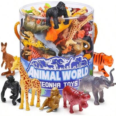 juguete de 60 piezas de animales zoolgicos con caja de regalo, contenedores sensoriales realistas de cifras de animales pequeos, recuerdos de de la selva, decoracin de