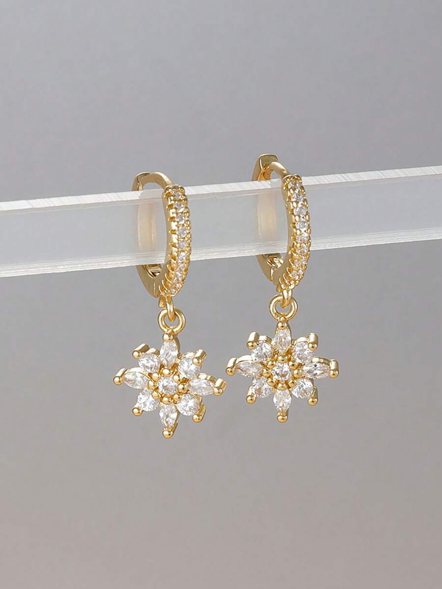 1 Pair Star Dangle Earrings For Women Sparkling Zirconia Geometric Ear Piercing Hanging Earring - Gold-11# - View 1