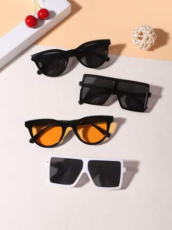 1 طقم 4 قطع نظارات شمسية للشباب من سن 12 إلى 16 سنة، إطار مربع كاجوال مصنوع من البولي كربونات وعين القطة الرجعية، مناسبة للملابس اليومية والخارجية