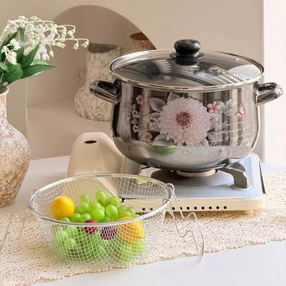 Estilo elegante de Oriente Medio + Base negra con espejo con patrón floral rosa / Color metálico brillante + Forma de olla profunda de tambor redondo + Asas dobles resistentes al calor + Conducción de calor uniforme, antiadherente y fácil de limpiar + Freidora de flores con espejo (también para guisar) / Tetera de café con campana de espejo vintage + Festines familiares del Ramadán / Cocción de alimentos fritos en el hogar / Escenarios de cocción diaria