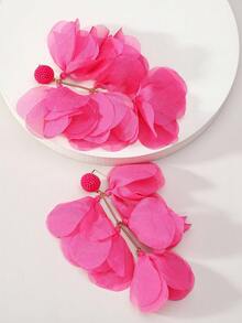 一对手工制作的亮粉色花瓣流苏耳环，时尚吸睛，适合女性佩戴，是派对、晚宴和其他场合的理想之选。 - 玫紅 - 查看 6