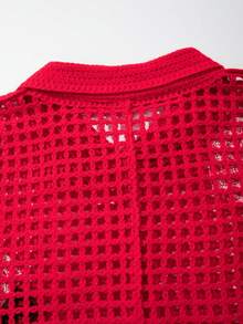 Áo sơ mi nam tay ngắn cổ polo cài cúc đơn Andreilee dáng rộng, họa tiết hoa hồng rỗng, unisex, thích hợp cho mùa xuân/hè. - Đỏ - Xem 5