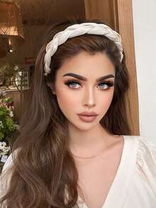 Large Wave Synthetic Wig With White Braided Headband - 22-Inch Removable Synthetic Hair, Easy To Wear, Long Wave Top For Everyday And Party Use (Natural Black, Brown) - Multicolor - View 5