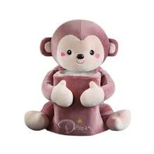 Large Capacity Tissue Box With Dark Pink Plush Monkey Design: Waterproof Organizer For Car And Bathroom, Ideal For Stylish Decoration. - 彩色 - 查看 4