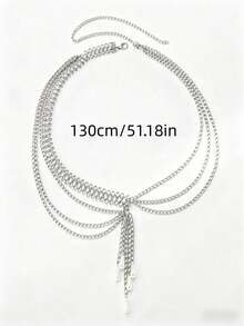 1PC Women's Retro Plus-Size Street Multi-Layer Figure-8 Chain Waist ChainPractical & VersatileMultiple Sizes AvailableSuitable For Daily Clothing Decoration, Weddings, Gatherings, As A Graduation Or Birthday Gift - Silver - View 8