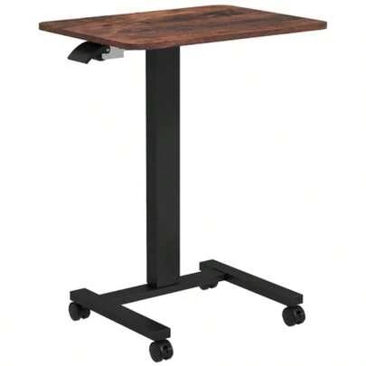 Vinsetto Height-Adjustable Laptop Table With 4 Casters, 2 Brakes, 65 Cm X 48 Cm X 108 Cm, With Crank Handle, Brake, Particleboard, Rustic Brown