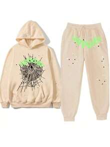 SP5DER Letter Print Unisex Two-Piece Set Hoodie Printed Sweatshirt Letter Sports Casual Jogger Pants Long Pants - Phong cách - Xem 3