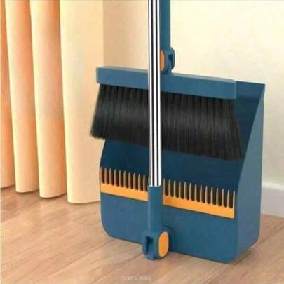 1 Set Home Broom & Dustpan Cleaning Kit, Long Handle Floor Cleaning Broom & Dustpan Set With Rotating Brush Head, For Sweeping Dust And Debris, Suitable For Home, Kitchen, Room, Office, Cleaning Supplies, Back To School Essential