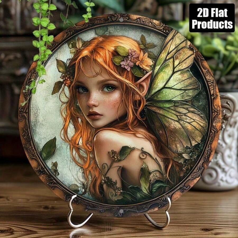 CIFbuy Vintage Butterfly Fairy Metal Wall Art Sign 2D Flat Print Round Aluminum Decor For Home Bar Kitchen Living Room Office Halloween - 彩色 - 查看 1