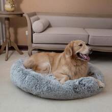 Oval Calming Donut Cuddler Dog Bed,Shag Faux Fur Cat Bed  Round Pillow Pet Bedfor Small Medium Dogs - Grey2021 - 查看 6