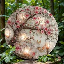 Tranh treo tường bằng nhôm cổ điển 8x8 inch với hoa anh đào và đèn lồng cảnh đêm, chống thấm nước và gỉ sét, thích hợp cho gia đình, quán cà phê, trang trí sân vườn, sử dụng trong nhà/ngoài trời, trang trí phòng, có lỗ ngẫu nhiên ở trên/dưới/trái/phải - Nhiều màu - Xem 3