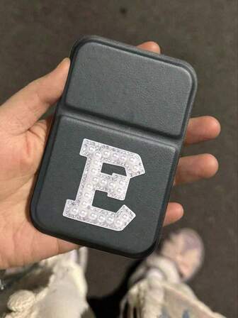 1pc Personalized Makeup Mirror, Makeup Mirror, Portable Mirror, Portable Embroidered Faux Pearl Letter Makeup Mirror, PU Leather Small Folding Travel Mirror