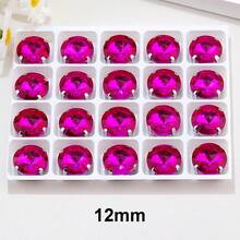 Rivoli Round Shape, 6mm,8mm,10mm,12mm,14mm,16mm,18mm, Glass Multi Colors Fancy Ellipse Shiny Handmade Sliver Metal Claw Base, Sewing Crystal Hand Sewn Rhinestone Decoration Beads Flat Back With Holes Gems DIY Accessories Sew On Stones Strass For Decorating Clothes, Dress, Bags, Shoes, Brooches, Earrings, Handicrafts - Rose Red - View 32