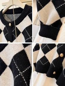 JIANHU Áo khoác cardigan dệt kim họa tiết Argyle cổ điển với chi tiết cúc vàng, hoàn hảo cho các lễ hội mùa thu và mùa đông, thanh lịch nhưng ấm áp cho các buổi tụ họp ngày lễ | Ấm áp và đa năng cho Giáng sinh, tiệc năm mới và trang phục hàng ngày | Màu đen | Kỳ nghỉ - màu đen - Xem 10