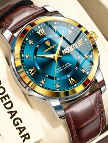 POEDAGAR 1pc Business Men's Stainless Steel Quartz Dual Date Watches, Luxury Waterproof Luminous Watch For Men, Casual Man Wristwatch Suitable For Daily Occasions, Gifts For Men - Màu xanh lam - Xem 11
