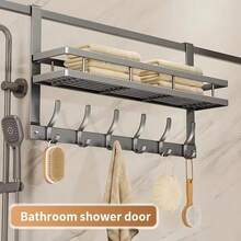Fashionable Polished Metal Over-The-Door Storage Rack With Multi-Function Hanging Hooks, Suitable For Bedroom, Bathroom And Kitchen Organization - Multicolor - View 11