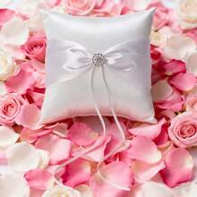Ring Bearer Pillow Satin Ring Pillow White Ring Cushion with Bow for Beach Wedding Ceremony Proposal Party - transparente - Ver 3