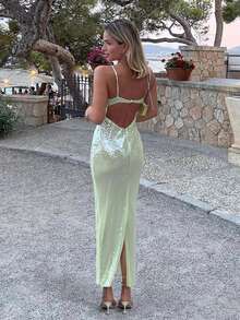 Women's Fitted Glamorous Sparkling Party Backless Tie-Knot Sequin Patchwork Camisole Dress