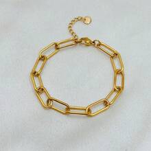 1pc Elegant Stainless Steel Gold Pig Nose Geometric H-Shape Oval Zirconia Bracelet, Suitable For Women's Daily Wear